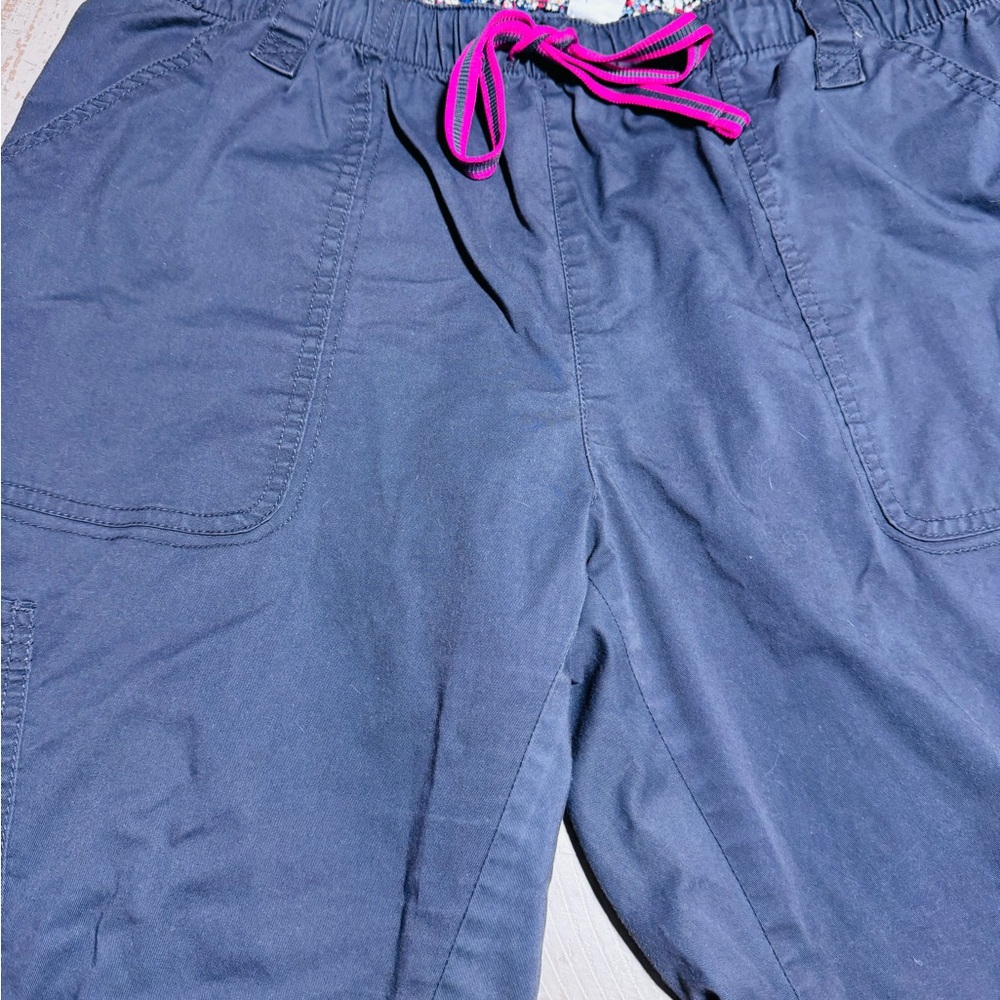 Maevn XLP Scrubs Navy Drawstring Casual Bottoms with Pink Accent